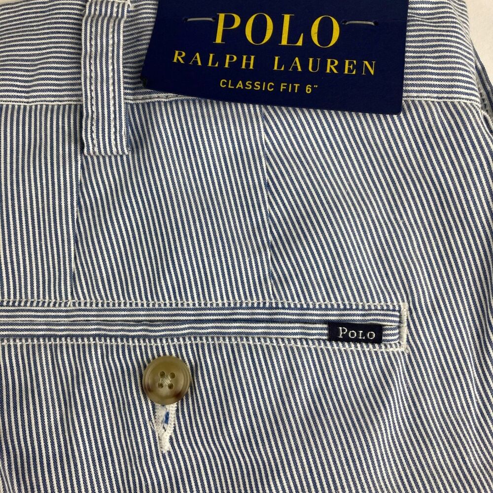 Polo Ralph Lauren Shorts Mens 38 Blue White Stripe Classic Fit 6” Chino NWT